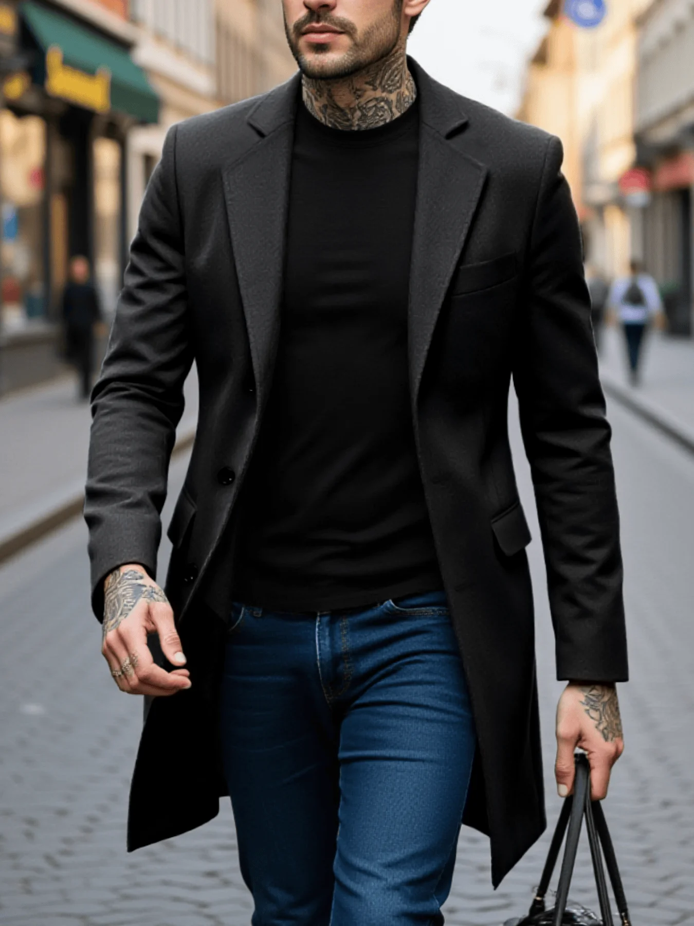 Men's Fashion Thickened Wool Coat for Winter Single-Breasted Design with Premium Warm Texture Trendy Style and Sophistication