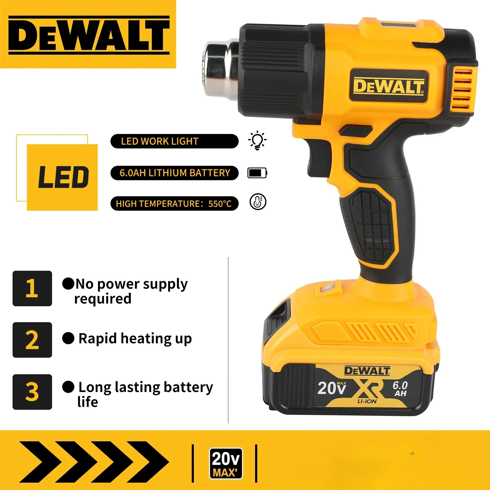 

DEWALT 18V-20V Battery Cordless Heat Gun Tool Only Shrink wrapping Industrial electric hot air gun Thermal blower Tool