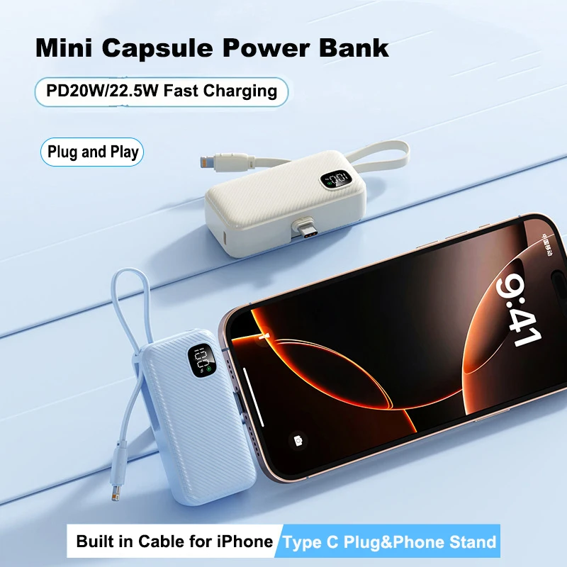 

Mini Capsule Power Bank 5000mAh Portable External Battery 22.5W Fast Charger for iPhone 17 16 15 Samsung Huawei Xiaomi Powerbank