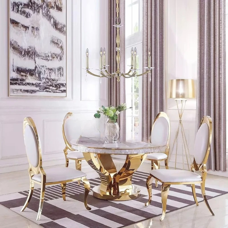 

Room Furniture Modern Table Deluxe Dining Table Set 6 Seats Marble Round Table