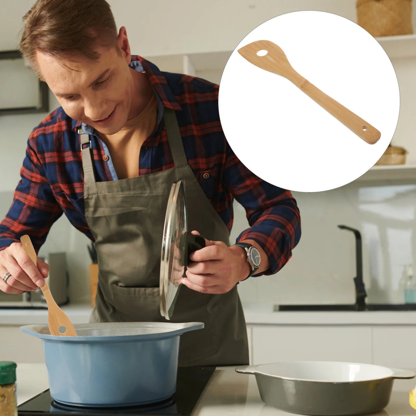 

1pc Maple Wood Mixing Hole Spoon Reusable Lightweight Rod For Kitchen Bar Hotel Cooking Baking Utensil Mixing Spoons Egg