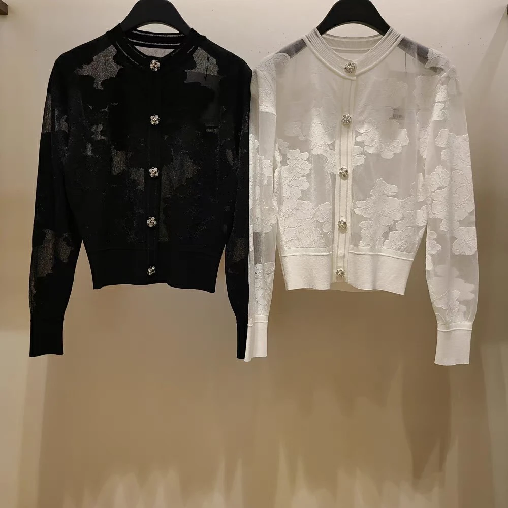 

Faionable Knitted Long Sve round Ne Cardigan Embroidered Design Spring OBZ*25 Korean Single Piece Loose Fit Commute Sle