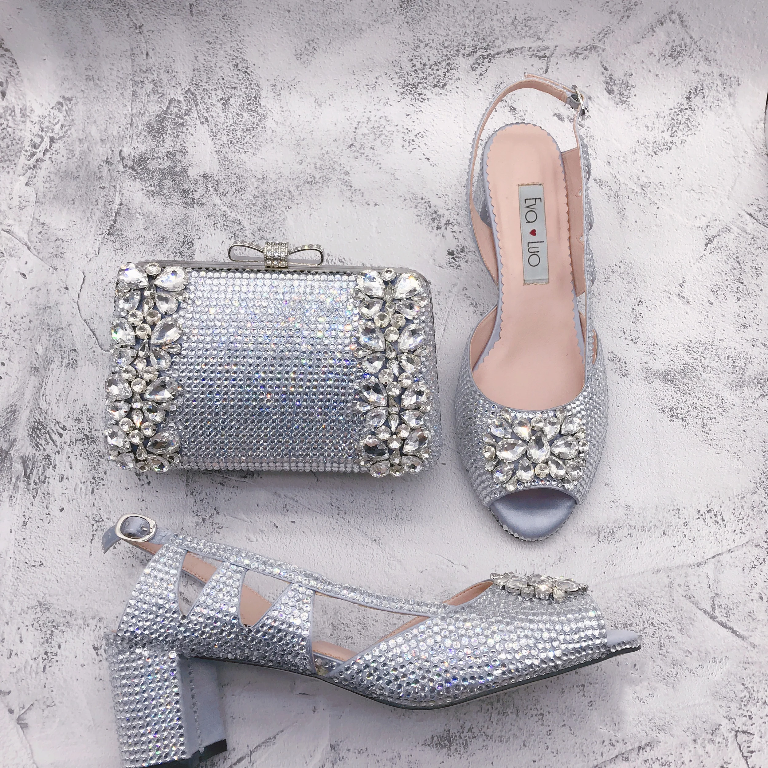 BS1552  Custom Made Women Shoes Dress Pumps  Bridal Wedding Shoes  Silver Crystal Shoes With Matching Bag