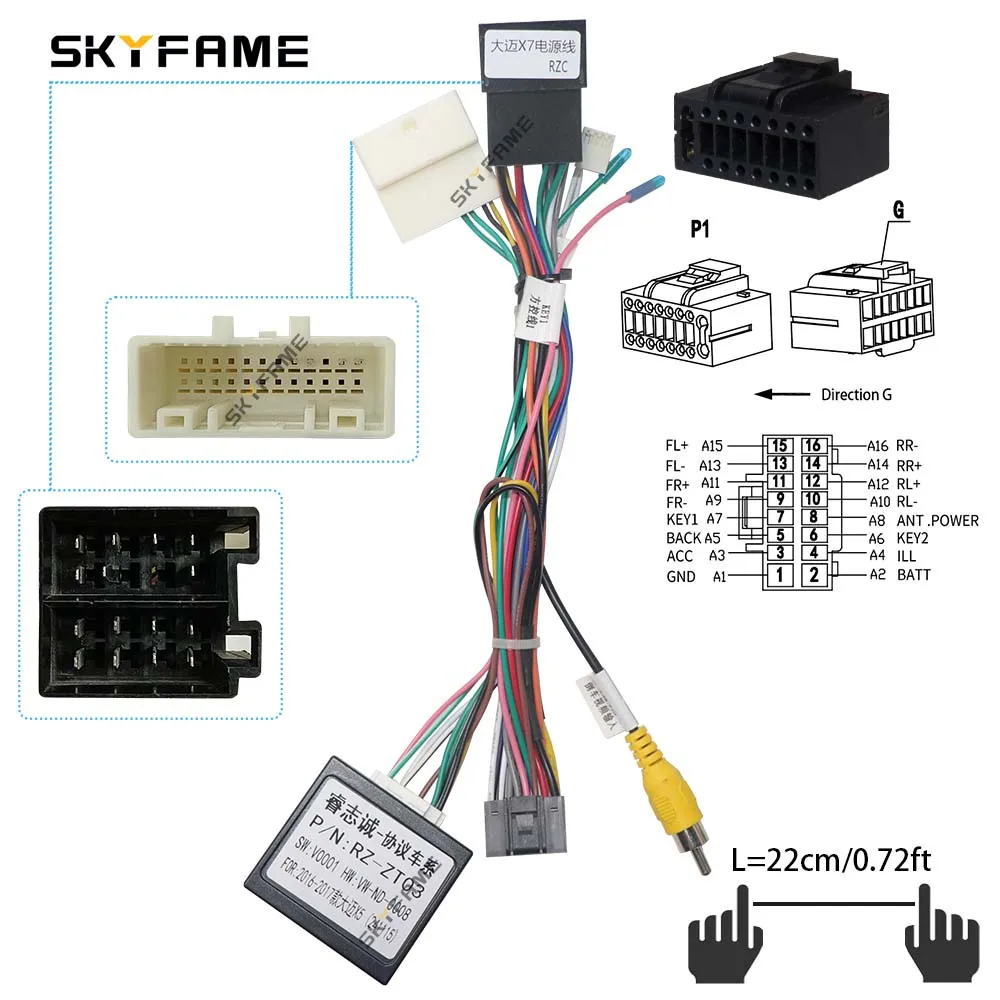 SKYFAME Car 16Pin Stereo Wiring Harness Power Cable For GEELY Borui GC9