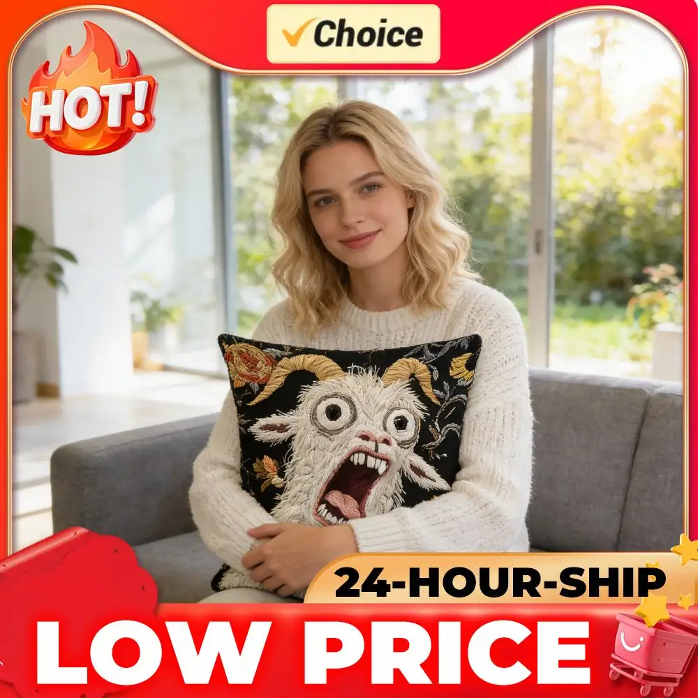Screaming Goat Decorative Pillowcase 18x18 Inch Hilarious Animal Graphic Cushion Cover for Couch Sofa Bedroom Living Room