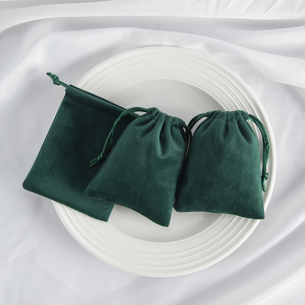 

10Pcs/lot Drawstring Dark Green Soft Velvet Gift Bag Multi-size Jewelry Packaging Wedding Favors Candy Makeup Ring Earrings Sack