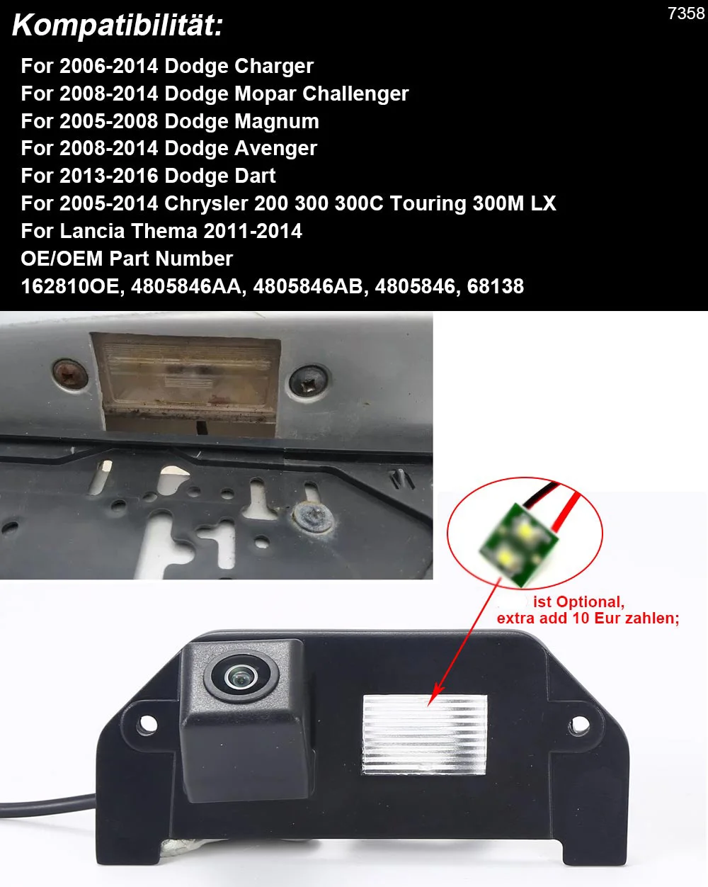 HD Car rear view camera For Dodge Mopar Challenge/ Avenger/Magnum/Charger/Dart /Chrysler 200 300C Sebring Cabriolet/Lancia Thema