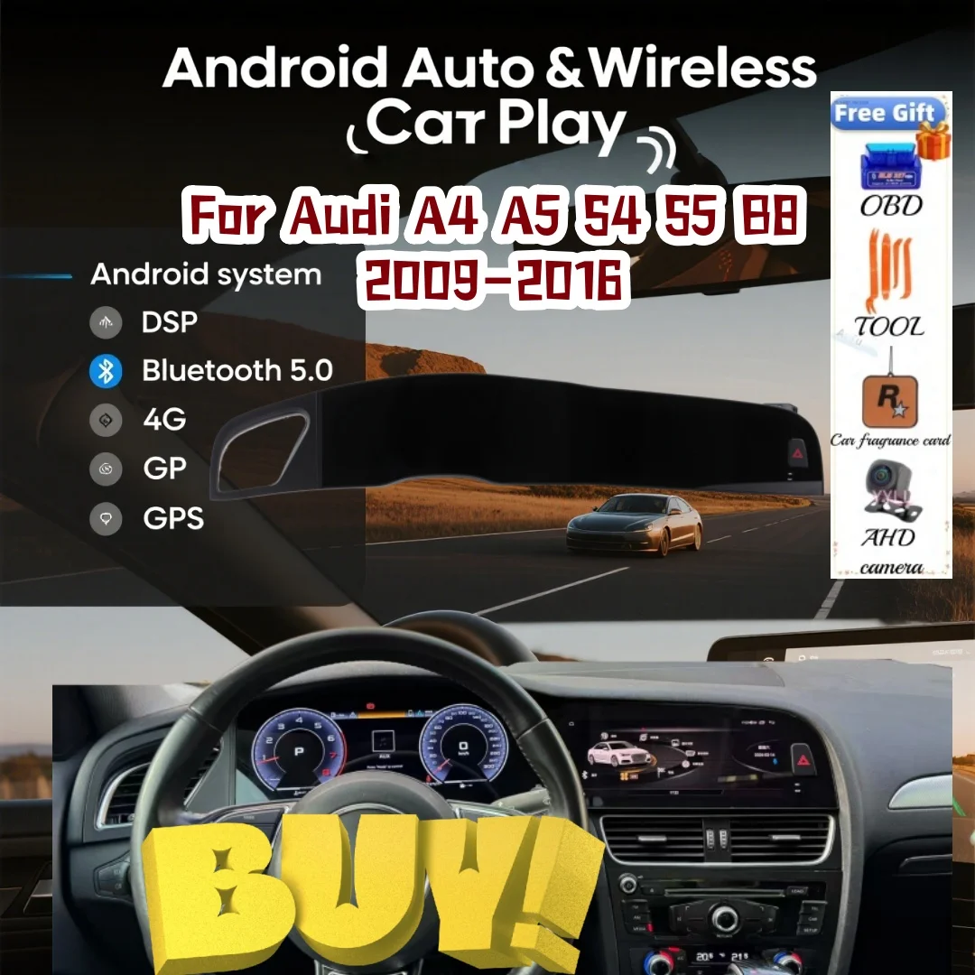 J Wireless CarPlay Android Auto For Audi A4 A5 S4 S5 B8 2009-2016 GPS Navigation Auto Stereo Unit Multimedia Player Car Radio 4G