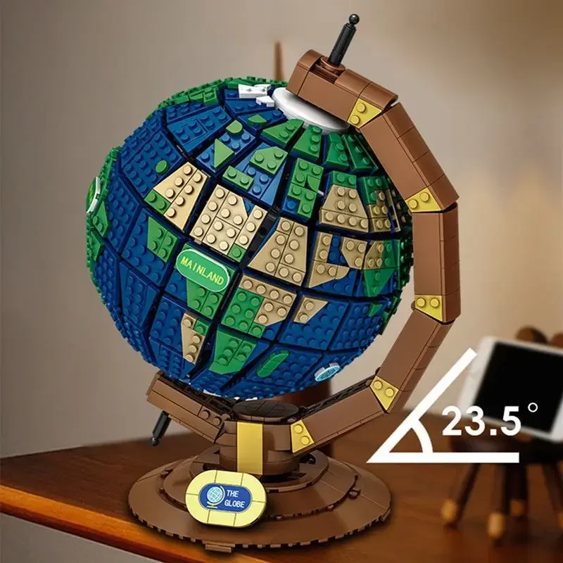 1587Pcs MOC World Globe Map Earth Assembly Building Block Model Educational Bricks Desktop Ornaments Toys For Kid Christmas Gift