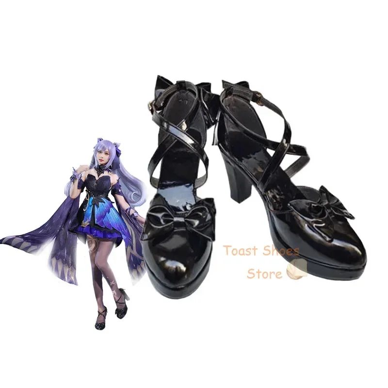 لعبة Genshinimpact Keqing Cosplay أحذية عالية الكعب لعبة الرسوم المتحركة الهزلية لعب الأدوار لأحذية كون أزياء الهالوين التنكرية