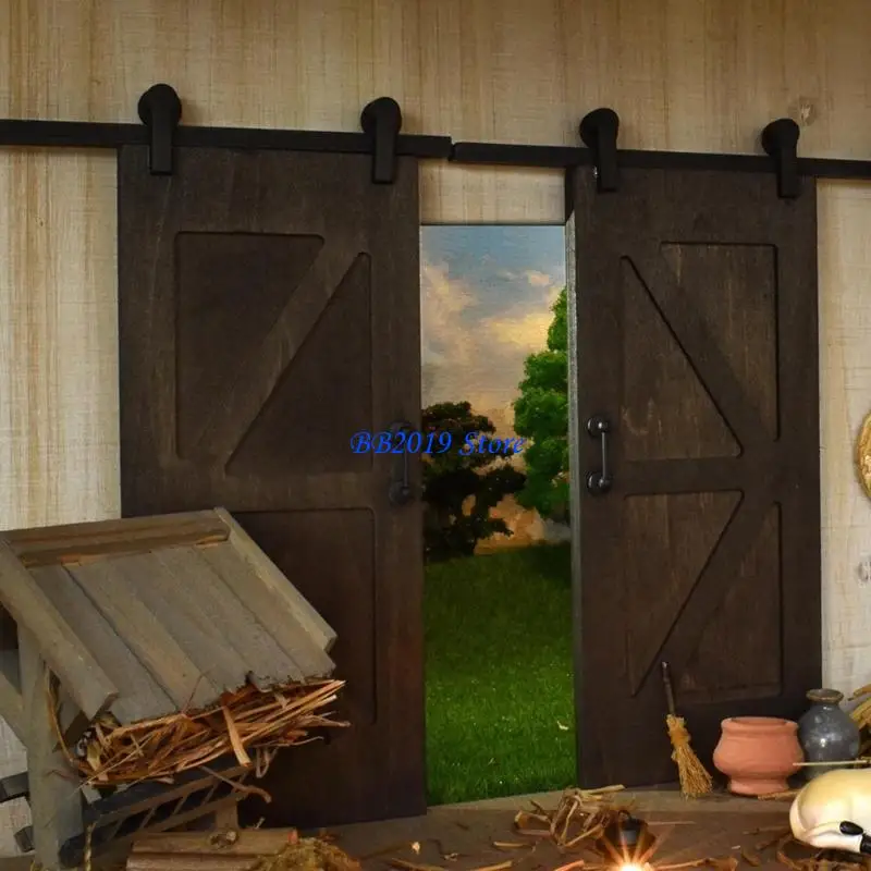 Porta deslizante retro preta para casas bonecas miniatura diy decorações quarto modelo acessório móveis
