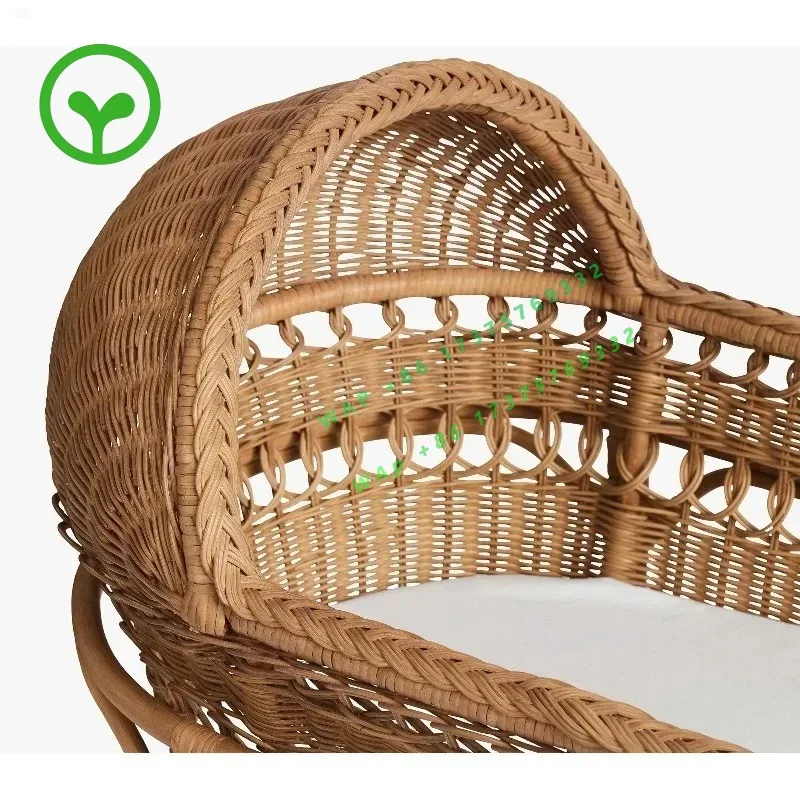 Premium Handmade Rattan Baby Cradle Sustainable Wicker Cradle with Wheels and Shelves Modern Baby Care Furniture