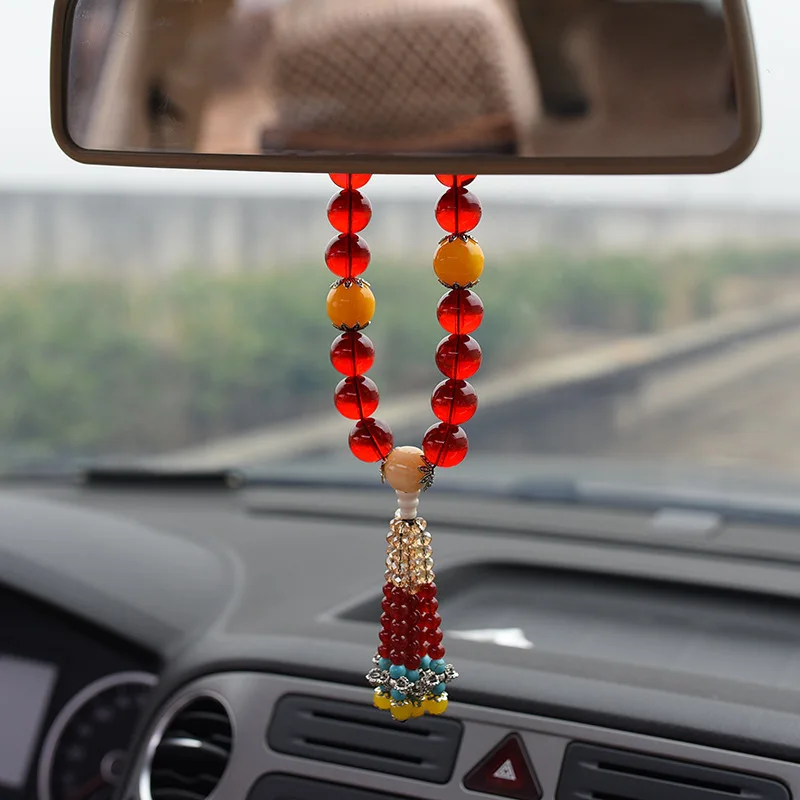 Car Gear Shift Pin Rearview Mirror Accessory Car Figurine Buddhist Prayer Beads Accessory Crystal Car Pendant Transfer Bead