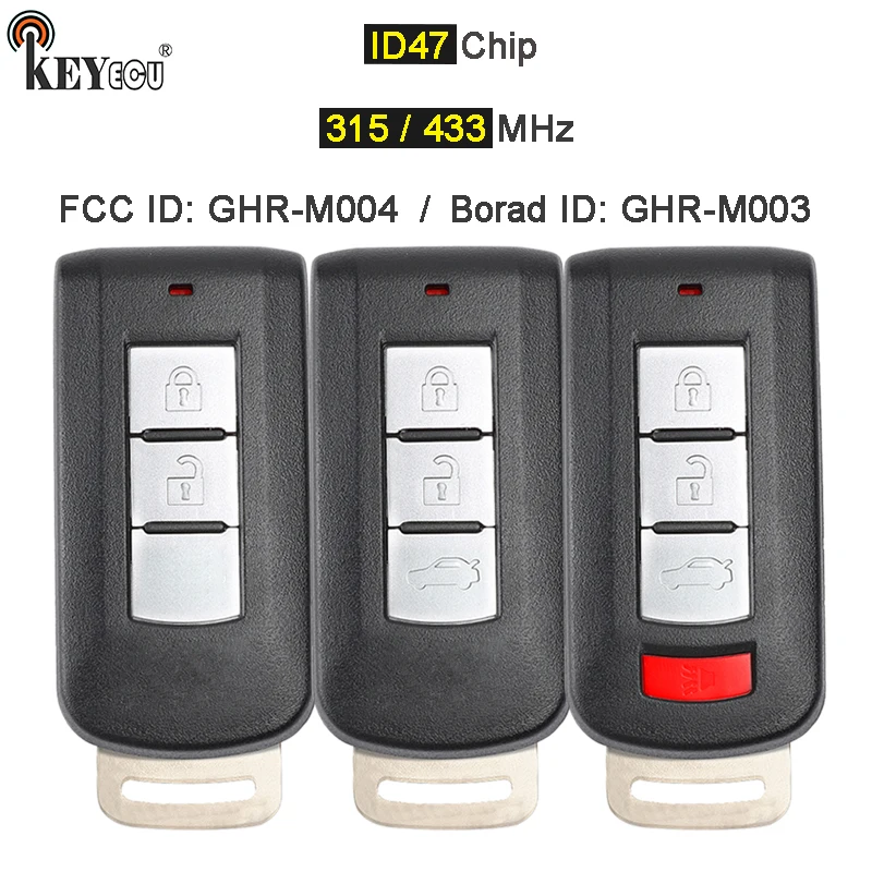 KEYECU 315MHz/ 433MHz ID47 Chip GHR-M003 / GHR-M004 Samrt Remote Key Fob for Mitsubishi Lancer Pajero Sport L200 Montero