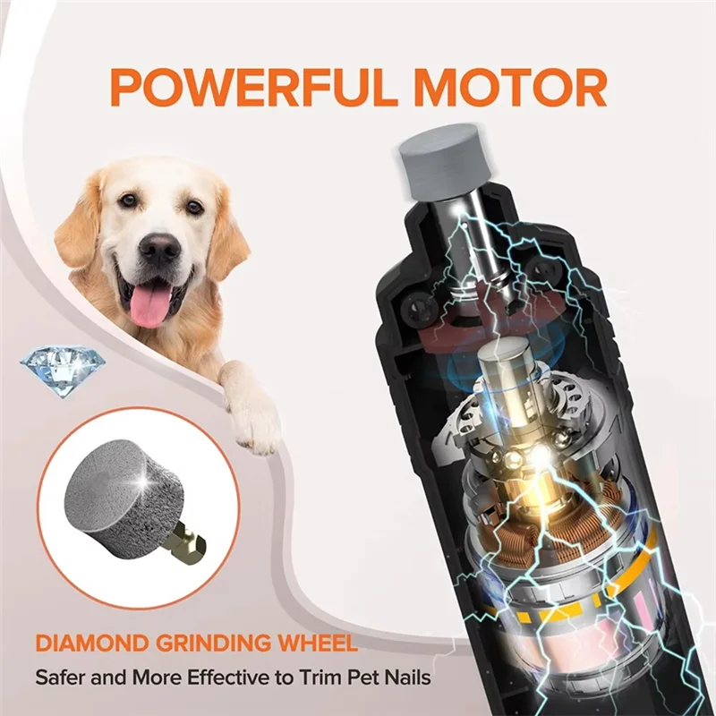 ABVJ-電動ペット爪切り充電式静音ライト付き猫の足爪グルーミングトリマーツール猫犬足グラインダー用