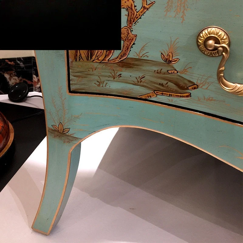 European French solid wood hand-painted art green entrance counter mirror stack retro old furniture