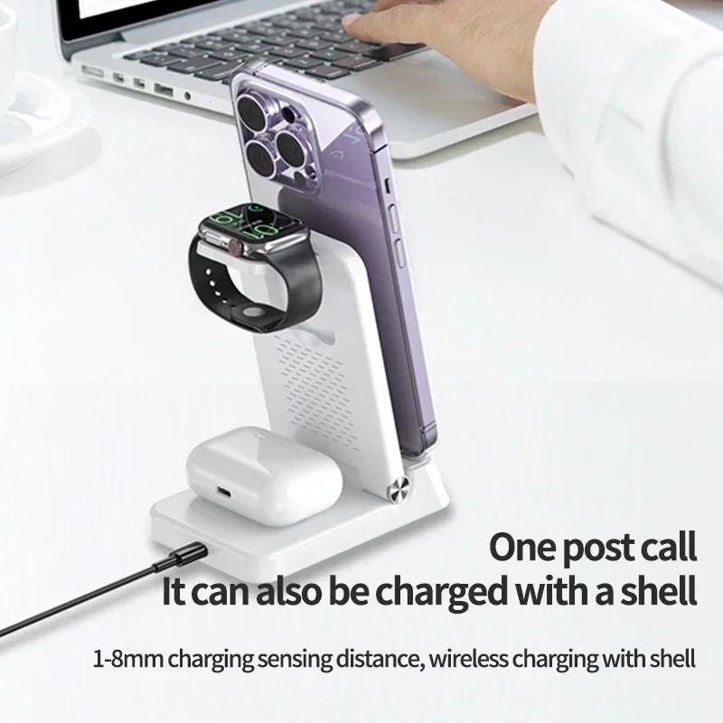 HaaYot réveil chargeur sans fil support pliant charge rapide pour iPhone 16 15 14 13 Samsung S25 Z Flip 6 iwatch série