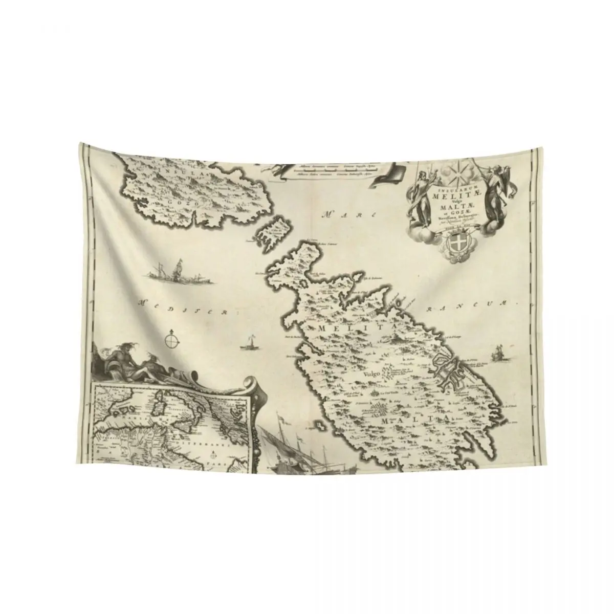 

Vintage Malta Map (1698) Tapestry Wall Hanging Room Decor Korean Style Wall Decorations Tapestry