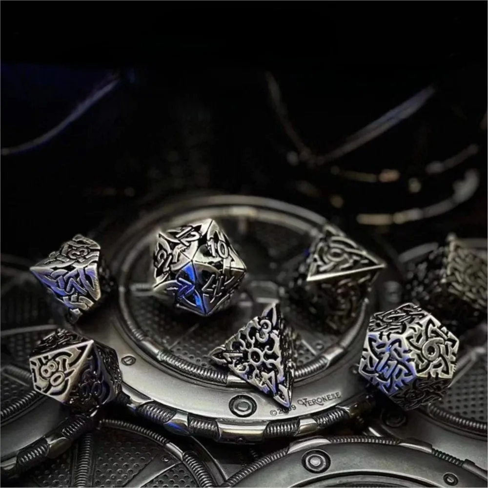 

DnD Metal Dice Set -7 Polyhedral RPG Dice Dragons and Dungeons Role Playing Game Dice in Celtic Style Dungeons