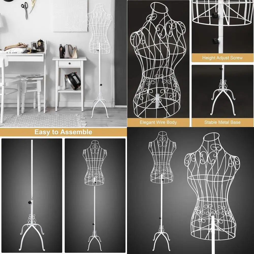 

Винтажная проволочная форма платья для украшения дома, регулируемый манекен из металлической проволоки небольшого размера (белый)
