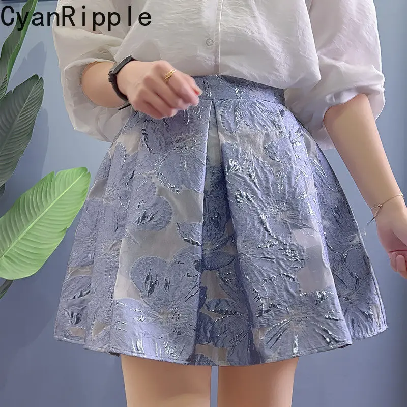 Korea All-match New Spring Summer Embroidery Jacquard Puff Skirt Age Reduction Elegant High Waist A-line Female Mini Skirts