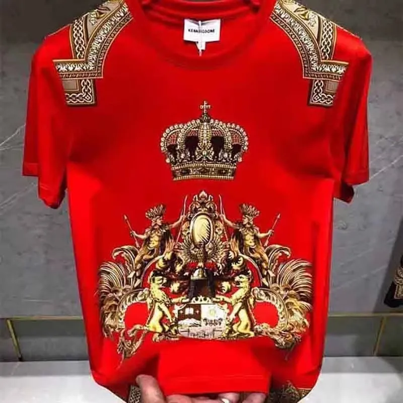 fashion New Crown Red Short Sleeve T-Shirt Fashion Men\'s Summer Leisure Thin Fashion Temperament Slim Half Sleeve