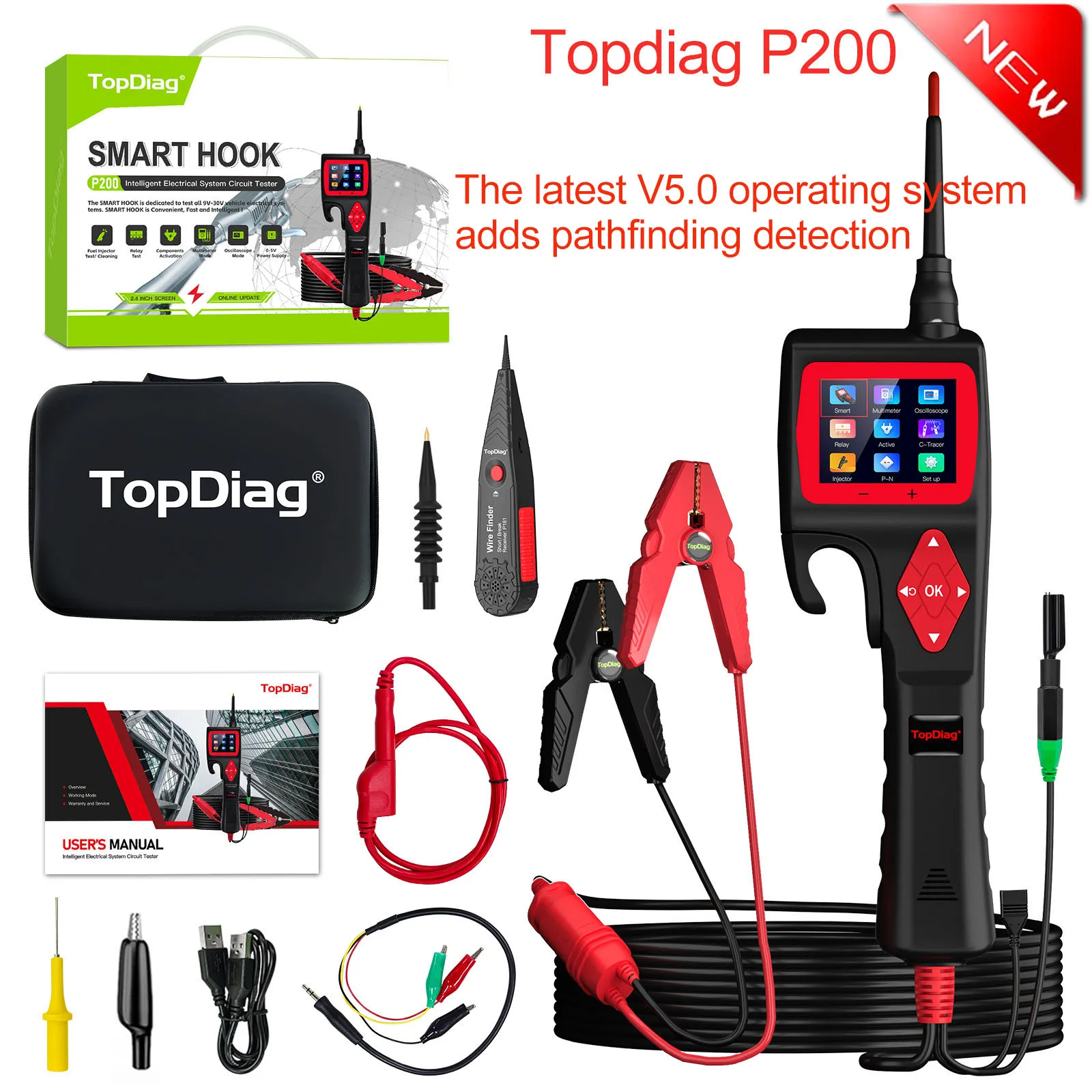 New Jdiag P200 SMART HOOK Power Probe Car Circuit Analyzer Tester 12V 24V Digital Test Electrical System Detector Multimeter