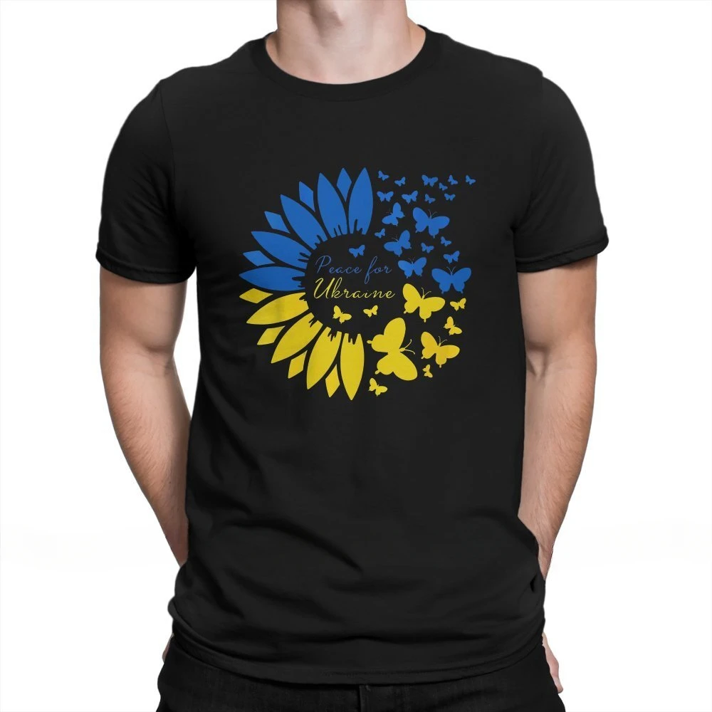 Cotton T Shirt 2024 Peace for Ukraine Sunflower TShirt Men Gothic Punk Crewneck my body my choice jojo bizarre adventure t shirt