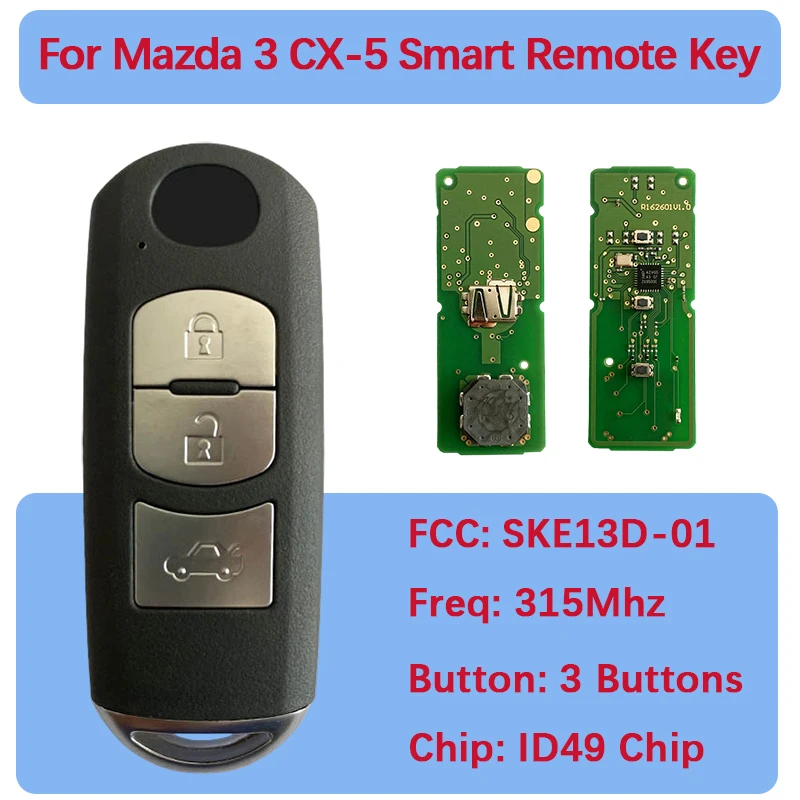 

CN026032 Умный дистанционный брелок FSK 315 МГц ID49 Чип 3-кнопочная модель SKE13D01 для Mazda 3 6 Miata MX-5 CX-9 CX-5 CX-3 2015-2019