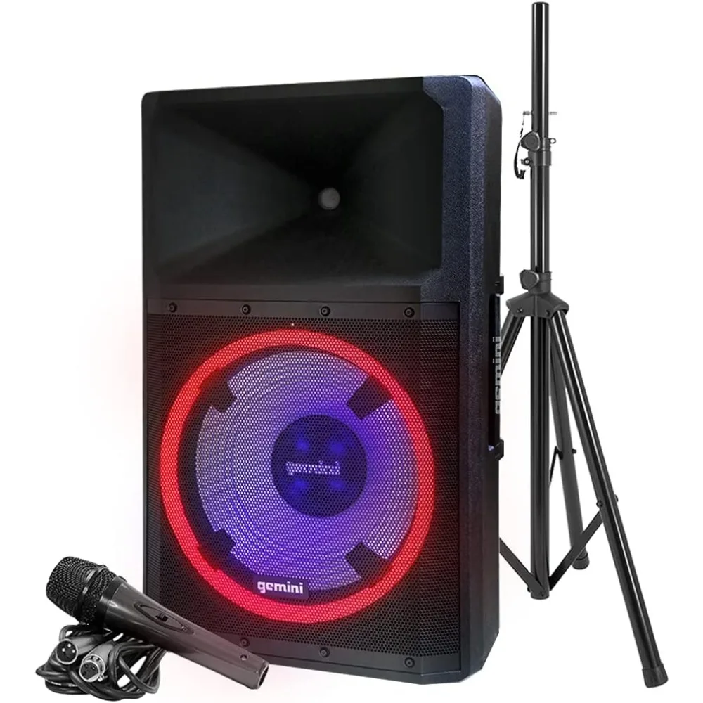 Bi-Amped Wired AC Powered Bluetooth DJ Speaker,Built in Media Player, and Included Microphone and Speaker Stand