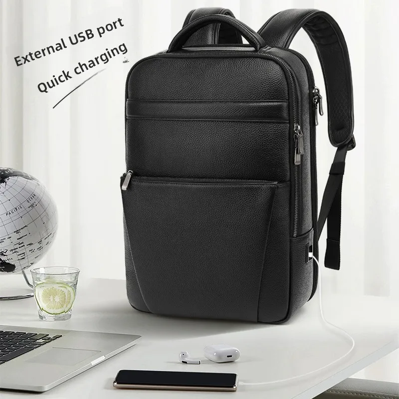 Genuine Leather Men's Bapa Large Capaci Double oulder Bag Top Layer Cowhide Cuter Bag Busin Bookbag