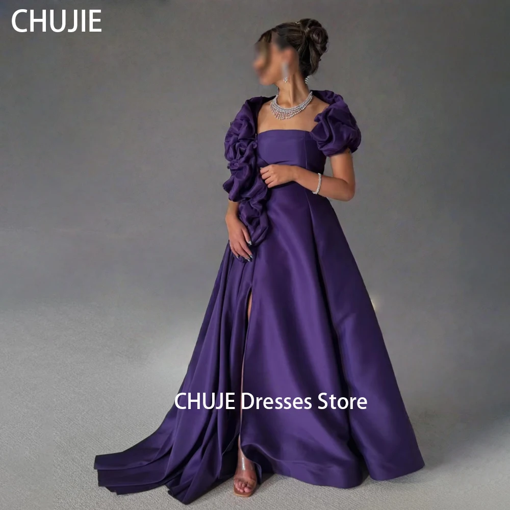 

Purple Satin Evening Dresses For Woman With Orangza Off Shoulder Wedding Dress Party Gowns Dubai Arabia فستان المساء Customized