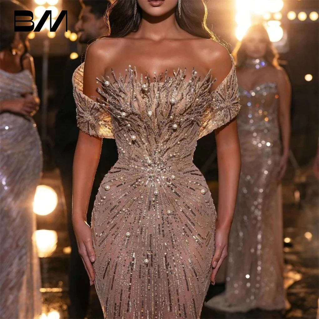 Stunning Sequined Evening Dress Off The Shoulder Glitter Sweetheart Luxury Maxi Prom Dresses For Women Custom Made 2023