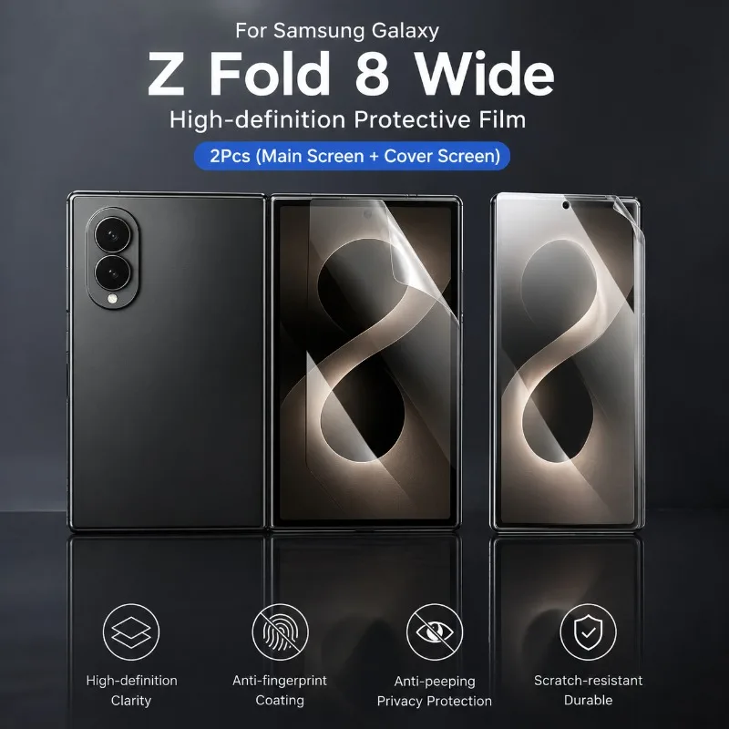 2Pcs High-definition Protective For Samsung Galaxy Z Fold 8 Wide Easy To Install Screen Anti-peeping Film Anti-fingerprint Funda