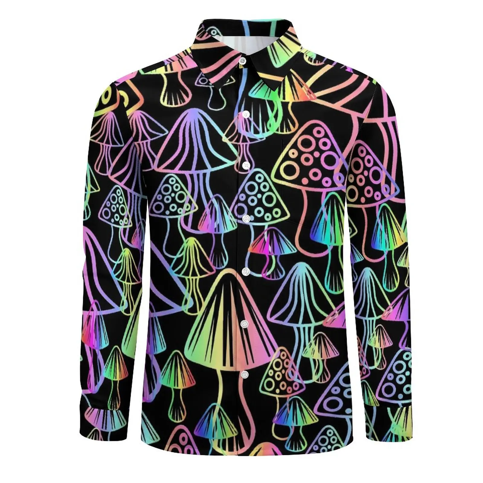 Magic Mushrooms Shirt Spring Neon Mushroom Casual Shirts Men Retro Blouses Long Sleeve Design Aesthetic Top Large Size