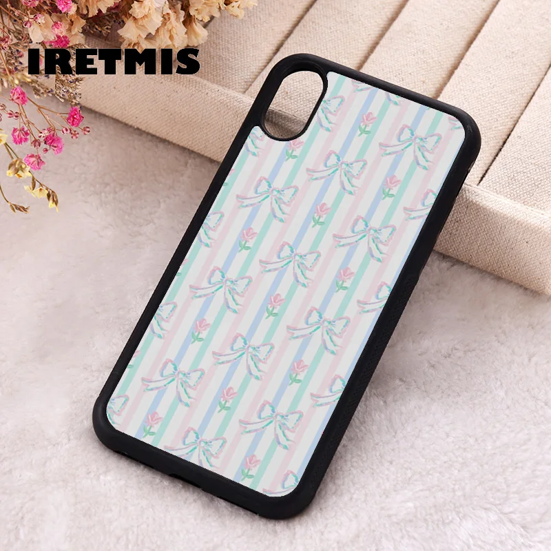 Iretmis Phone Cover Case For iPhone X XS Max XR 11 12 13 PRO MINI 14 15 16 Plus Rubber Silicone Preppy Bow Flower