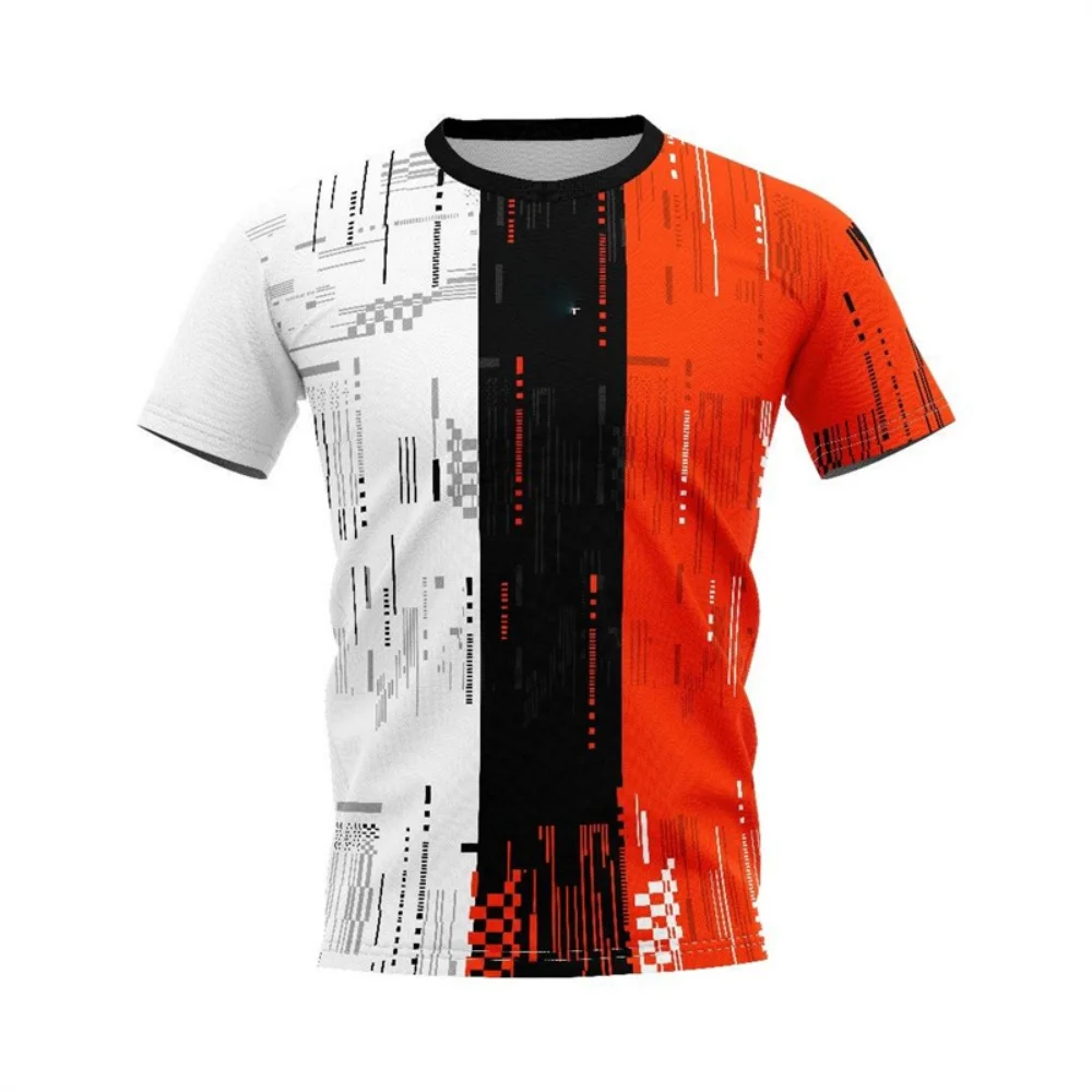 Stripe Leisure 3D Print Badminton Jersey Quick Dry T-Shirt Running Sports T-Shirt Loose Round Neck T Shirts Design Summer Men