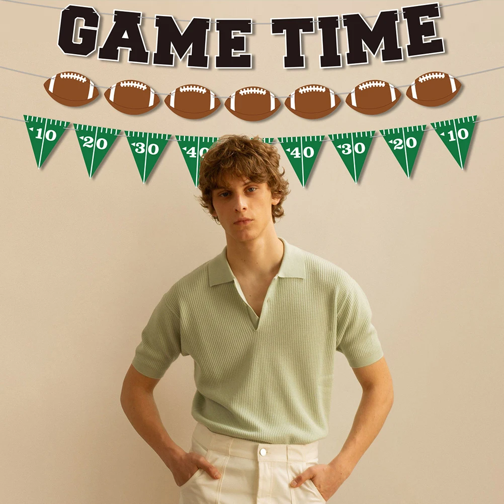 

3 Sets Football Rugby Banner Hanging Game Banners for The Themed Party Decorations Pre-strung