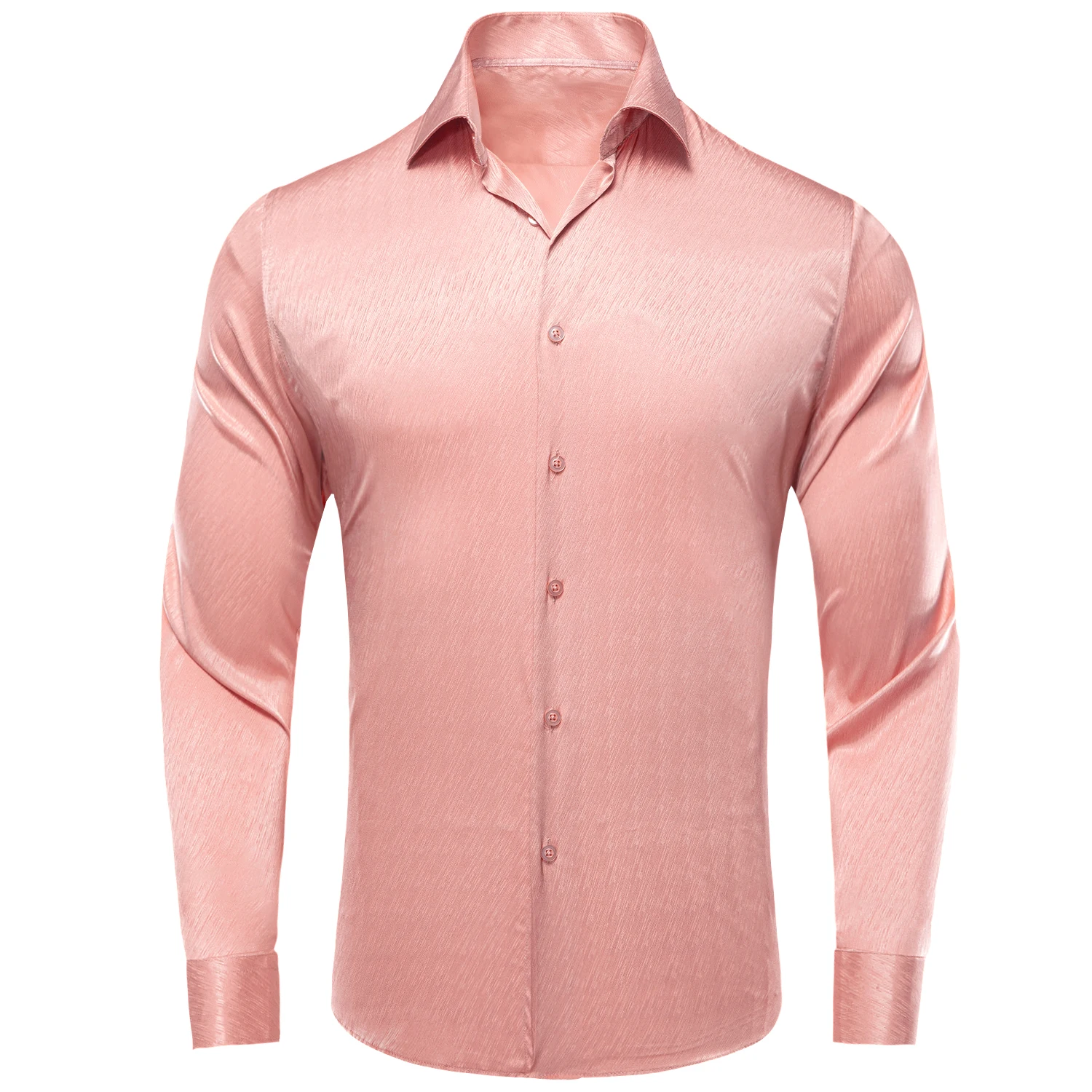 Hi-Tie Peach Pink jacquard Men's Long Sleeve Satin Silk Dress Shirts Casual Formal Blouse Shirt Luxury Designer Men Clothing