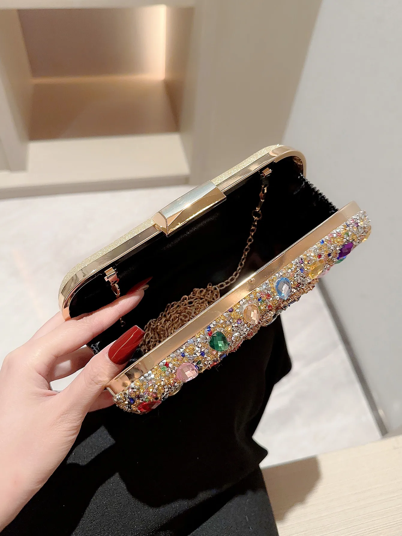 Popular evening bag, shiny rhinestone diamond clutch bag, dress bag, evening bag, chain bag, classy square box bag for women