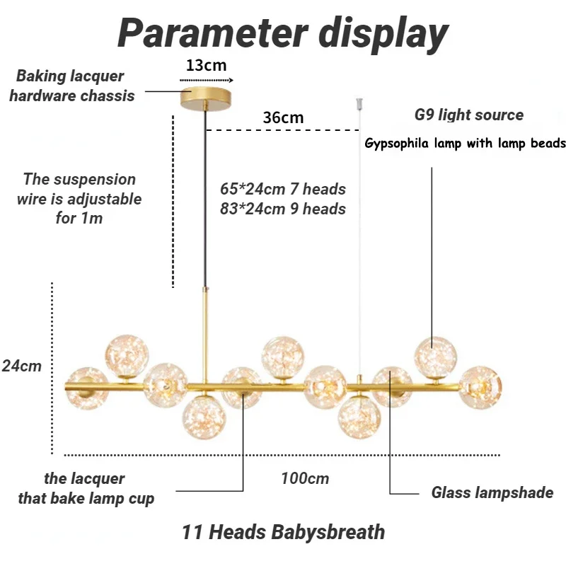 SANDYHA-Lustres LED Nórdicos para Sala De Estar, Luzes Pingente, Abajur De Bola De Vidro G9, Iluminação De Mesa De Jantar, Lâmpadas De Escritório E