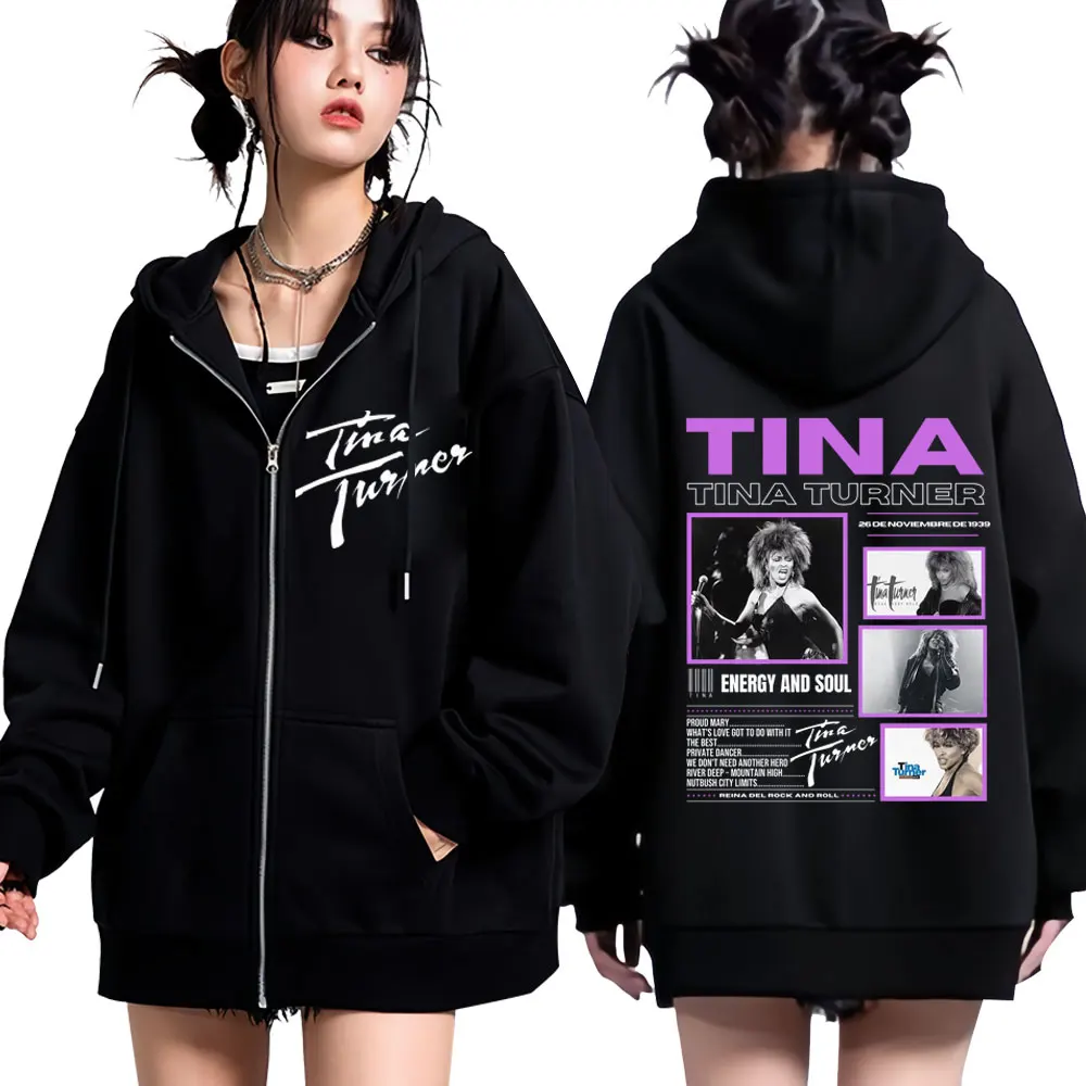 Rapper tina turner tour 2025 novo álbum gráficos zíper hoodies das mulheres dos homens moletom estético mangas compridas jaqueta de lã casacos