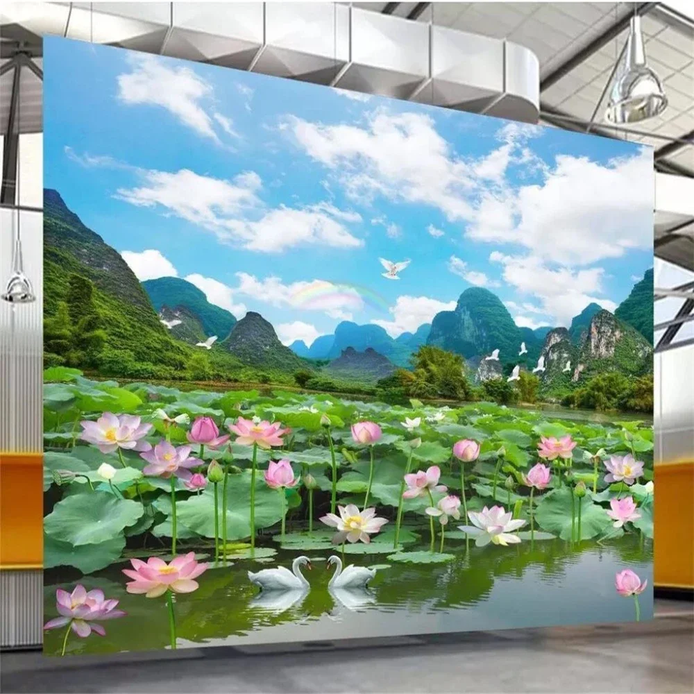Custom Mural Wallpaper For Walls 3 D Nature Lotus Landscape photo Wallpapers for Living Room Bedroom Modern Home Decor Stickers