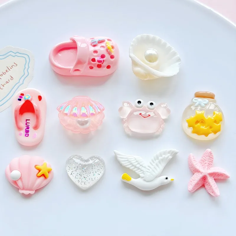 Beach Style Simulated Pearl Seagull Shell Shoe Charms Resin Accessories Pink Theme DIY Creative Summer Hole Sandals Decor Gifts