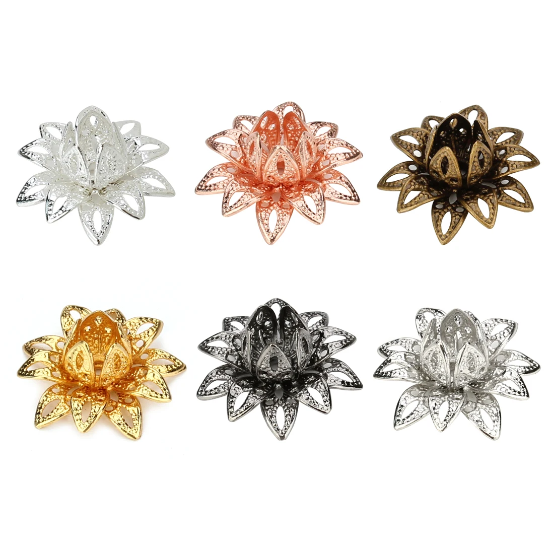 10 Stück 16 mm Metall-Lotusblumen-Perlenkappen, lose Abstandshalter-Endperlenkappen für Schmuckherstellung, DIY-Bastelarbeiten, Ohrringe, Halsketten, Zubehör