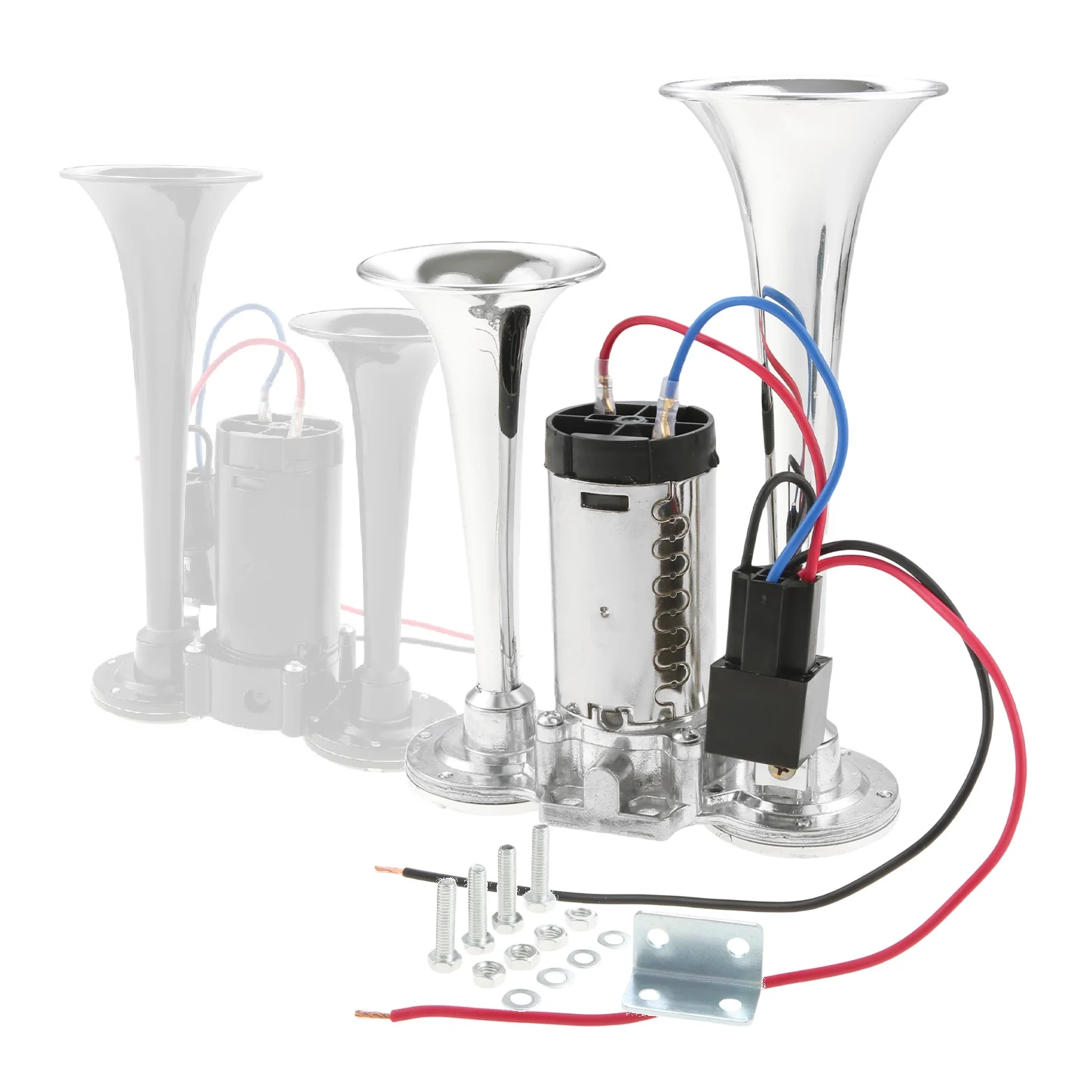 12V 130dB Car Loud Dual Trumpet Air Horn Kit W/ Built-in Compressor Super Loud Electric Horn for Truck SUV Motorcycle Yacht Boat