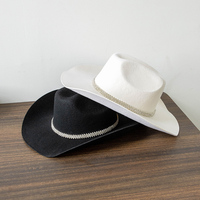 Autumn and winter new fashion casual diamond chain wool cowboy hat outdoor shopping warm concave shape top hat tide