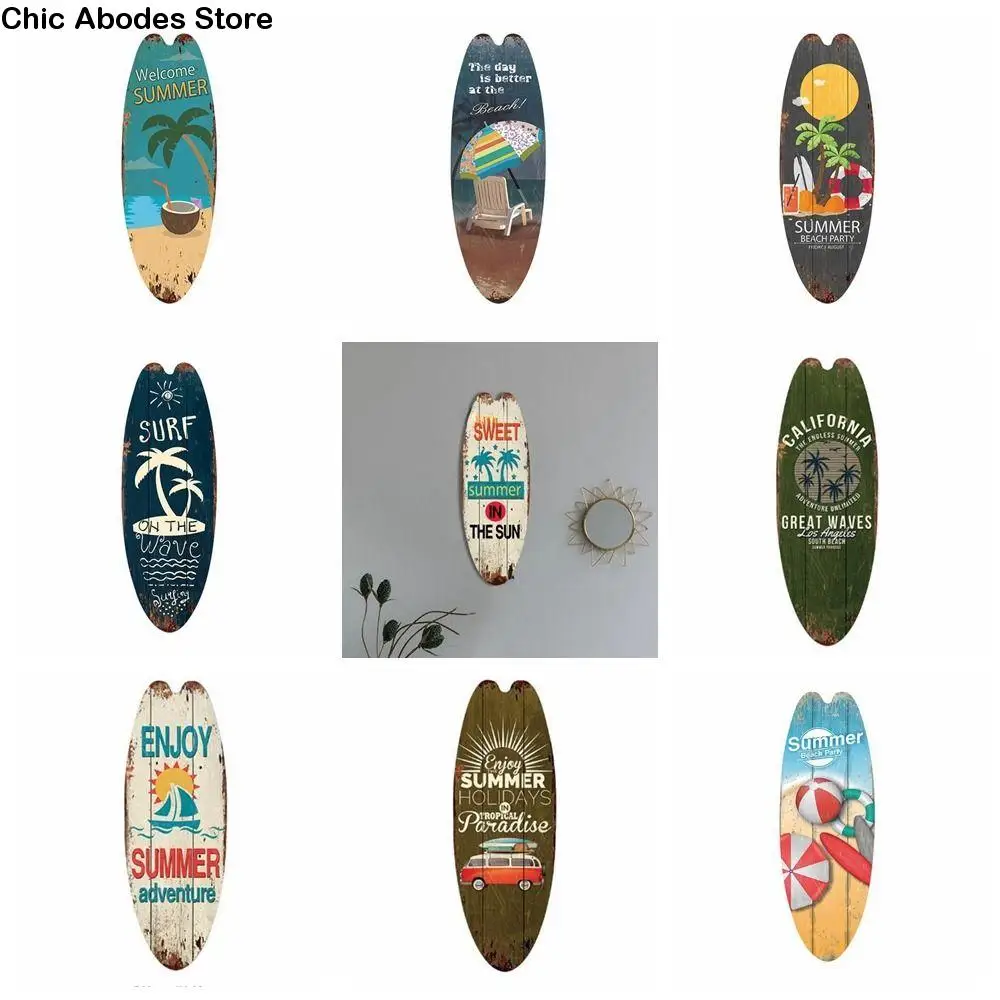 

Exquisite Printing Wooden Surfboard Bright Cool Marine Steering Wall Board Summer Easy to Use Housewarming Gifts
