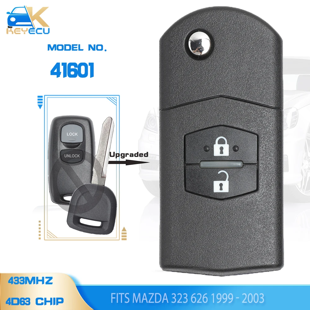 KEYECU Model Vistion No. 41601 Upgraded Flip Remote Car Key 2 Button 433MHz 4D63 for Mazda 323 626 1999 2000 2001 2002 2003