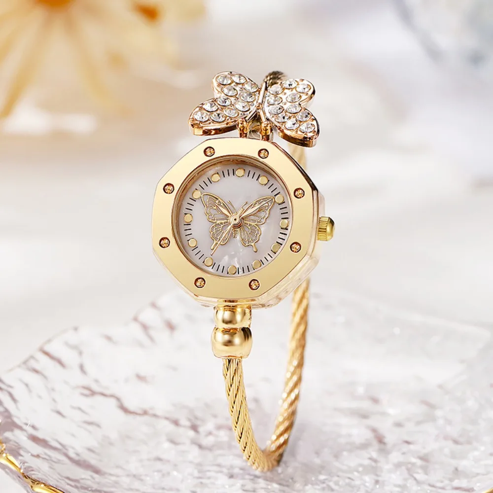 Exquisite Women's Bracelet Watch Vintage Adjustable Butterfly Quartz Wristwatch Quartz Movement Decorative Vintage Female Clock